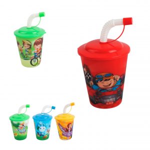 COPO PLASTICO C/ CANUDO 14CM INFANTIL 3D