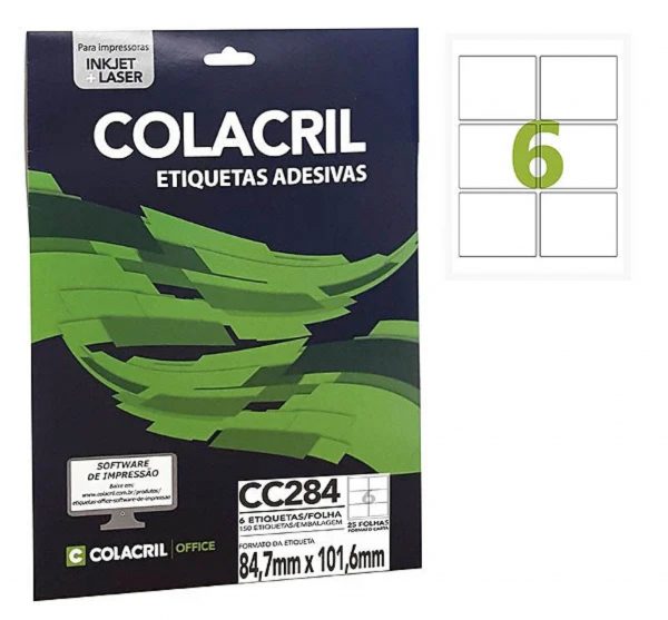 ETIQUETA CARTA CC284 84,7X101,6MM 6 ETIQ/FL PCT C/25 - COLACRIL