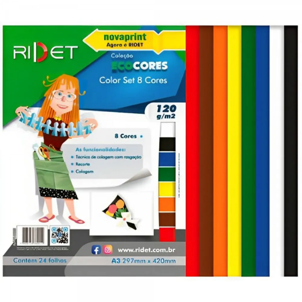 BLOCO PARA EDUCACAO ARTISTICA COLOR SET A3 8CORES 120G.24F PACOTE 010023 - NOVAPRINT/RIDET