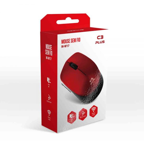MOUSE OPTICO WIRELESS USB M-W17RD VERMELHO C3 PLUS
