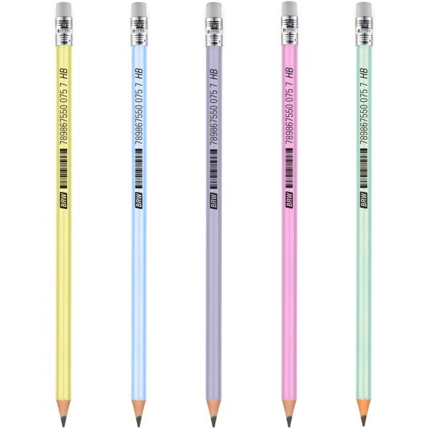 LAPIS PRETO HB REDONDO C/BORRACHA CORES PASTEL LP7204 BRW