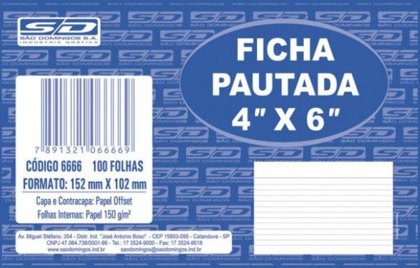 FICHA PAUTADA 4X6 10,0X15,0CM PCT/100 6666-9 - SAO DOMINGOS