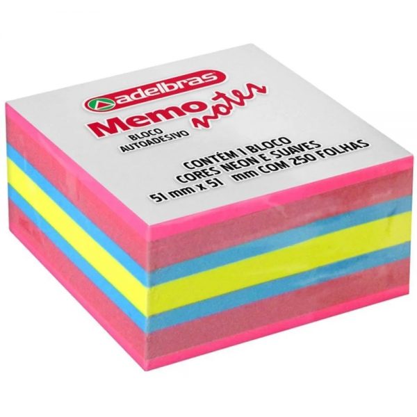 BLOCO DE RECADO AUTOADESIVO MEMONOTE 51X51 NEON 250FLS 0812000024 - ADELBRAS