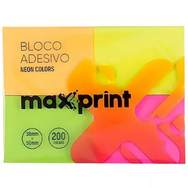 BLOCO AUTOADESIVO 38X50MM C/4 UNI 50 FLS COLORIDO NEON 741705 - MAXPRINT