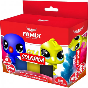 COLA COLORIDA TUBO 25G 6 CORES ESTOJO FCL09 - FAMIX