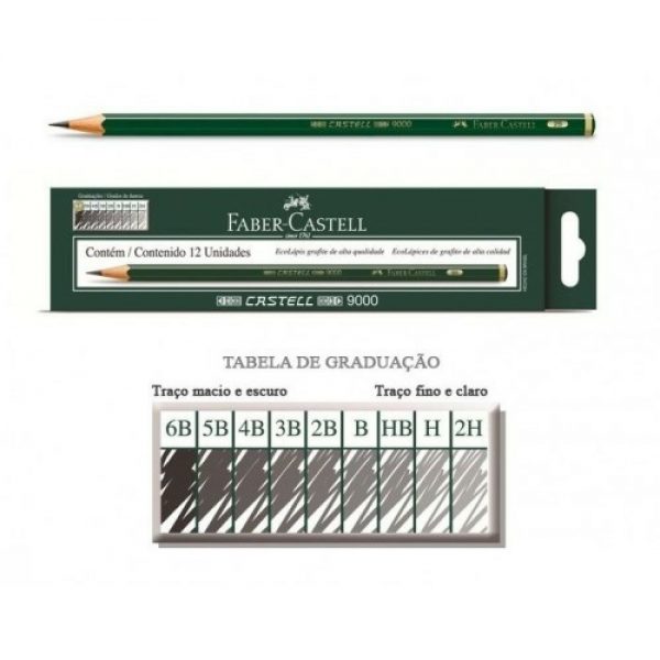 LAPIS PRETO TECNICO 9000 6B PRETO EXTRA MACIO 90006B - FABER-CASTELL - Imagem 2