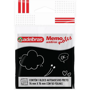 BLOCO DE RECADO AUTOADESIVO MEMONOTE PRETO 76X76 50FLS 0812000033 - ADELBRAS