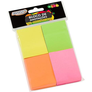 BLOCO ANOTAÇOES ADESIVO 38X51MM C/4UN 100FLS COLOR NEON BA3899 - BRW