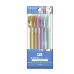 CANETA MARCA TEXTO CIS LUMINI LITE 6 CORES PASTEL ESTOJO 5.7728 - SERTIC
